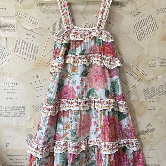 Anthropologie Farm Rio Square Neck Tiered Ruffle Dress Floral Birds - Picture 6 of 6